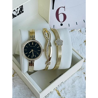 🦋แท้💯 พร้อมส่ง🦋Anne Klein Womens Crystal Bangle Watch &amp; Bracelet Set  ✅AK-3398BKST ✅หน้าปัด 32mm  ✅SKU: AKS-069