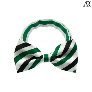 ANGELINO RUFOLO Bow Tie ผ้าไหมทออิตาลี่คุณภาพเยี่ยม โบว์หูกระต่ายผู้ชาย ดีไซน์ Stripe Pattern สีเขียว/สีดำ