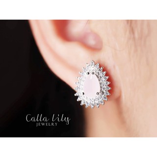ต่างหูเงินแท้ Calla Lily E069 Rose Quartz diamond