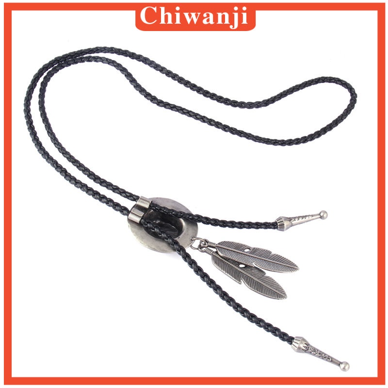 chiwanji-สร้อยคอหนัง-pu-สีดําสไตล์คาวบอย-bolo-tie-bola