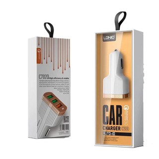 cherry หัวขยายช่องชาร์จในรถ LDNIO C702 3 USB Auto ID Qualcomm QC3.0 Car Charger With Micro USB Cable 2.4A