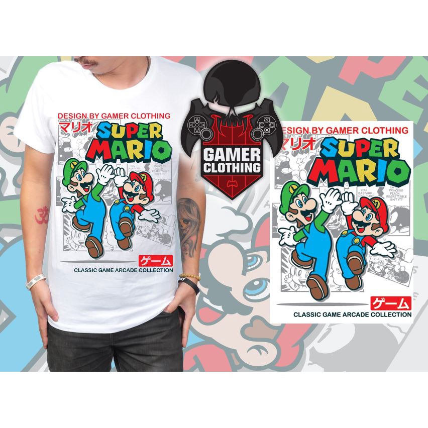 เสื้อยืดสกรีนลายมาริโอ้-เห็ดมาริโอ้-i-am-gamer-เกมส์เก่า-mario-มีไซส์ใหญ่-cotton100