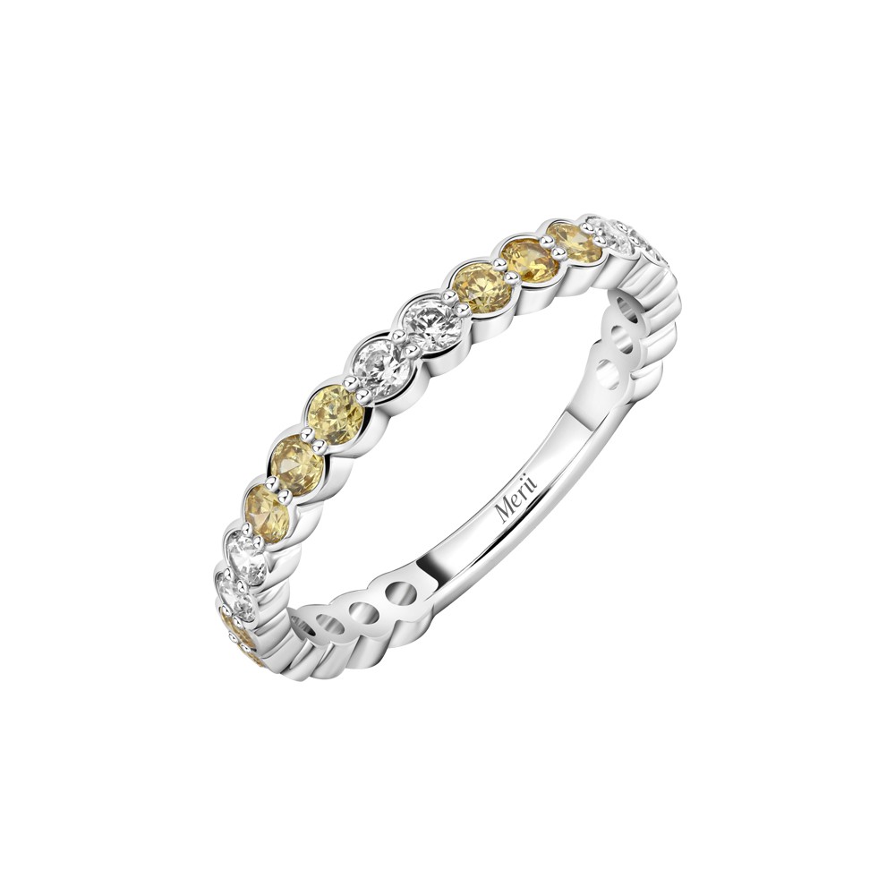 Merii แหวนเงินแท้ 925 ชุบโรเดียม ประดับ CZ โทนสีเหลือง | Shopee Thailand