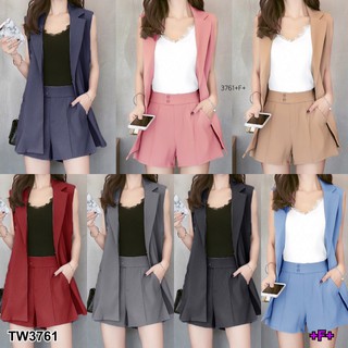 สินค้า TW3761 Set 2 ชิ้น เสื้อสูทแขนกุด+กางเกงขาสั้น **สอบถามก่อนสั่งซื้อ**