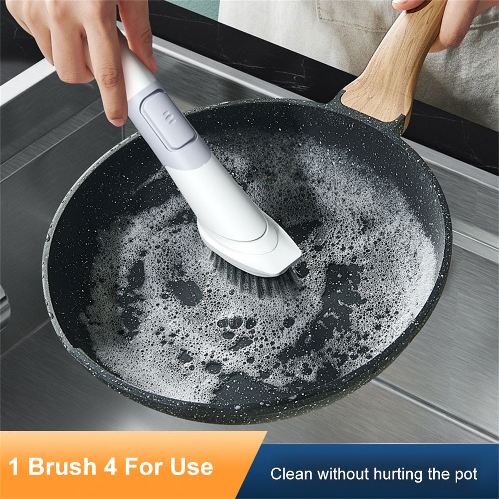 ห้องครัวทำความสะอาดแปรงหม้อด้ามยาวสามารถเต็มไปด้วยผงซักฟอกและขจัดคราบตะกรันทำความสะอาดแปรง-cynthia
