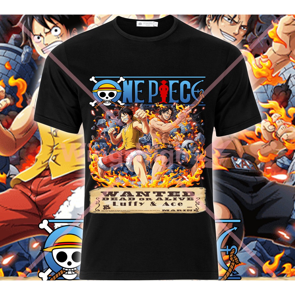 เสื้อครอปสายฝอ-onepieceลูฟี่-amp-ampเอซพิมพ์เสื้อยืดคอกลมแขนสั้น