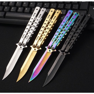 ภาพหน้าปกสินค้าBalisong Knifeปลายเรียว  ไม่มีคมสำหรับซ้อม-ฝึกควง Butterfly Knife สินค้าพร้อมส่ง ที่เกี่ยวข้อง