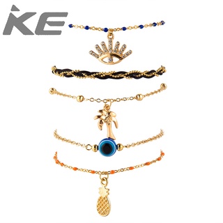 Creative Pop Braided Alloy Chain Coconut Diamond Eye Pineapple MultiAnklet for girls for wome