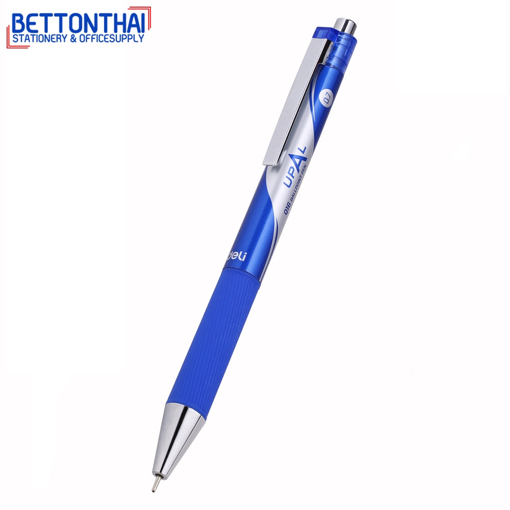 deli-q16-ballpoint-pen-ปากกากดลูกลื่น-ขนาดเส้น-0-7mm-ปลอกนิ่มจับสบายมือ-แพ็ค-12-แท่ง-ปากกากด-ปากกา-เครื่อ