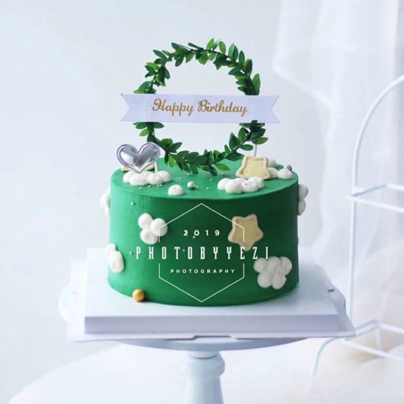 ป้ายปักเค้กวันเกิด-ป้าย-happy-birthday-ป้าย-sweet-love-ตกแต่งใบไม้แบบกลม-ราคาถูก