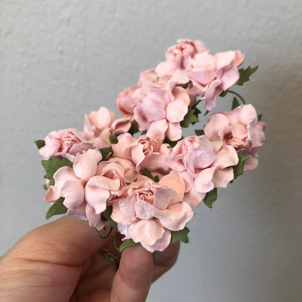 ดอกไม้กระดาษสาดอกไม้กุหลาบขนาดเล็กสีชมพูอ่อน-14-ชิ้น-ดอกไม้ประดิษฐ์สำหรับงานฝีมือและตกแต่ง-พร้อมส่ง-f228