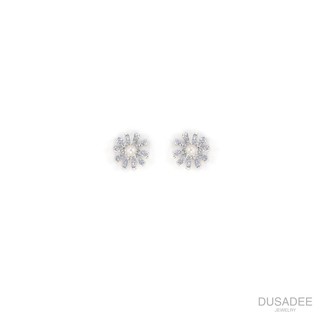 Golden/Silver Pikul (พิกุลเงิน พิกุลทอง) Earrings ต่างหูเงินแท้ ชุบทองคำขาว ประดับเพชรสวิตน้ำ100 แบรนด์ Dusadee Jewelry