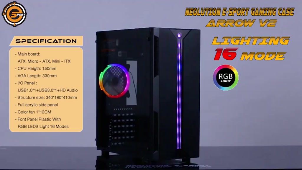 case-เคสเกมมิ่ง-neolution-รุ่น-arrow-v2-atx-micro-atx-mini-itx-พร้อมพัดลมไฟ-rgb-black