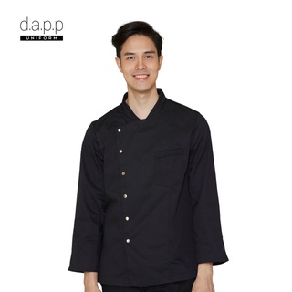 สินค้า dapp Uniform เสื้อเชฟ จอนนี่ แขนยาว Johnny Black Longsleeves Chef Jacket with Press Buttons สีดำ(TJKB1010)