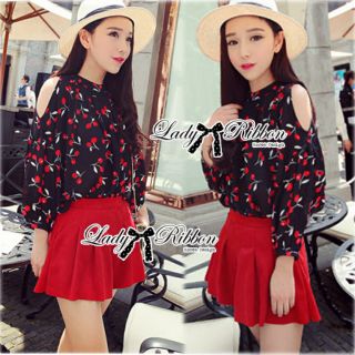 Lady Elena Mini Cherries Cut-Out Chiffon Top