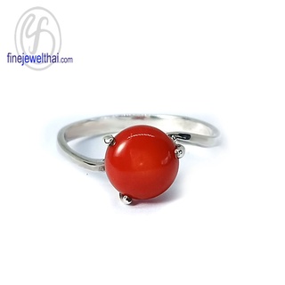 Finejewelthai-แหวนประการัง-แหวนเงินแท้-แหวนพลอย-Coral-Silver-Ring-R1016cr