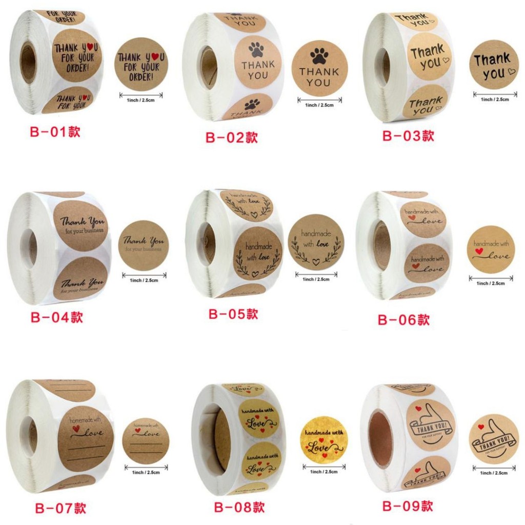 พร้อมส่ง-สติ๊กเกอร์ขอบคุณ-ชุด-100-ดวง-กระดาษคราฟคละลาย-sticker-thank-you-ติดกล่อง-ติดแก้ว-ติดถุงขนม