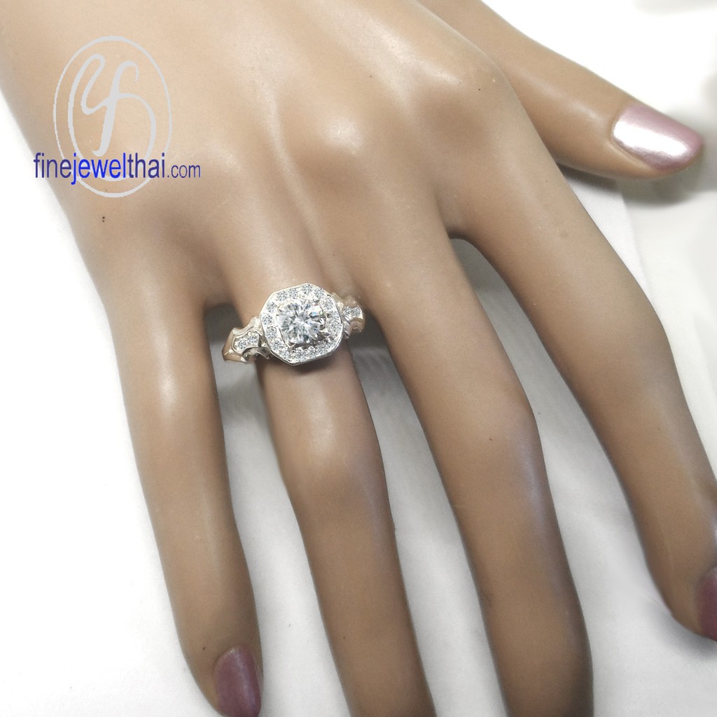 finejewelthai-แหวนเพชร-แหวนเงิน-เพชรสังเคราะห์-เงินแท้-925-แหวนวินเทจ-vintage-set-diamond-cz-silver925-ring-r1322cz