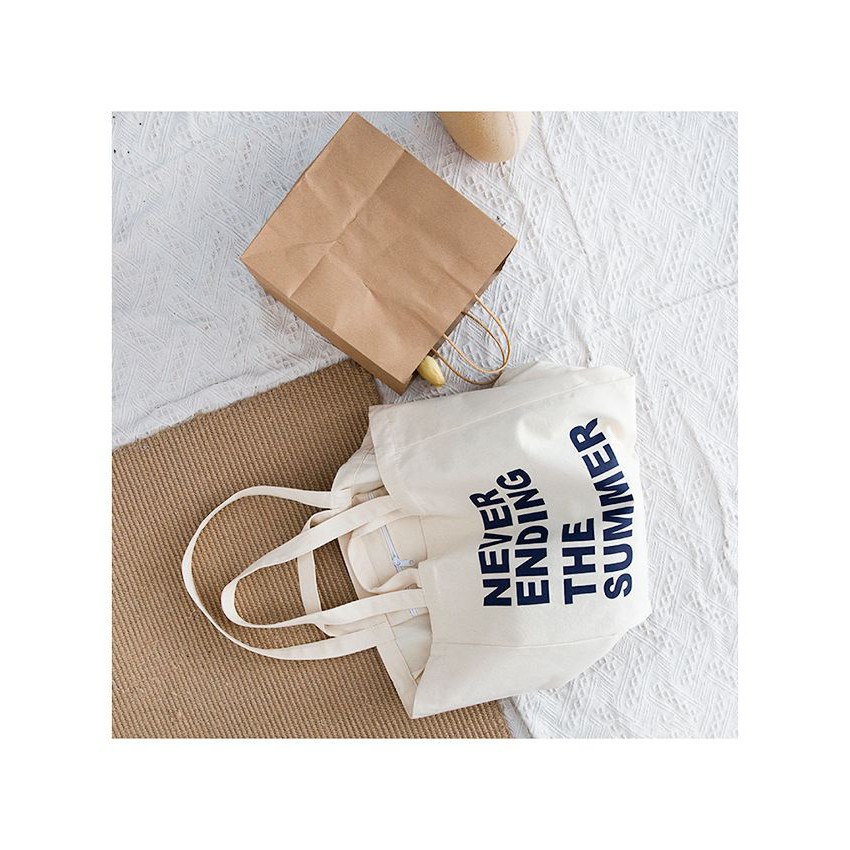 พร้อมส่ง-never-ending-the-summer-tote-bag-ส่งฟรี-กระเป๋าผ้าทรง-over-size-ใส่ได้ทุกสิ่งอย่าง-shopping-bag