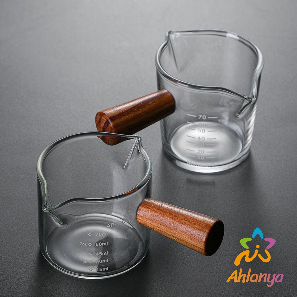 ahlanya-แก้วช็อต-espresso-shot-ด้ามจับไม้-ขนาด-70-ml-และ-75-mlสินค้าพร้อมส่ง-measuring-cup