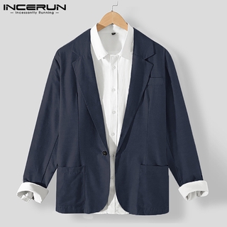 สินค้า Incerun เสื้อสูท ชนิดผ้าฝ้าย แขนยาว ทรงหลวม สีพื้น แฟชั่นผู้ชาย