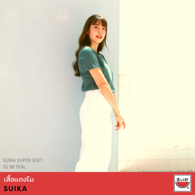 เสื้อยืดสีขาวแตงโม-suika-เสื้อแตงโม-เสื้อยืดคอกลม-supersoft-สี-ss98-teal