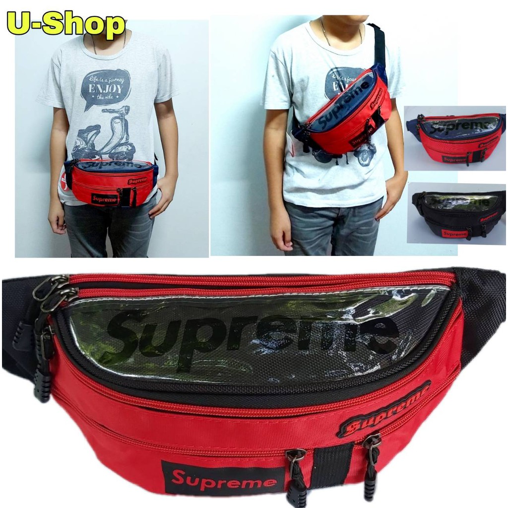 กระเป๋าสะพายข้างและคาดเอว-สกรีนsupreme-us010ฝาพลาสติกบนใบใหญ่