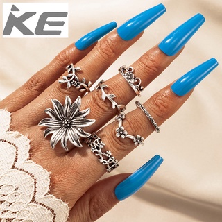 Vintage Ring Big Flower Ancient Silver Leaf Seven-piece Ring for girls for women low price