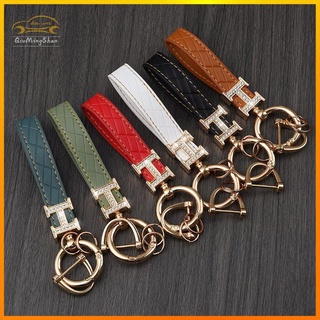 Fashion H Diamond leather rope pendant creative mens and womens car key chain key ring anti-lost gift accessories เคสกุญแจรถยนต์ พวงกุญแจ พวงกุญแจรถยนต์ กระเป๋าใส่กุญแจรถยนต์ ปลอกกุญแจรถยนต์ Ready stock