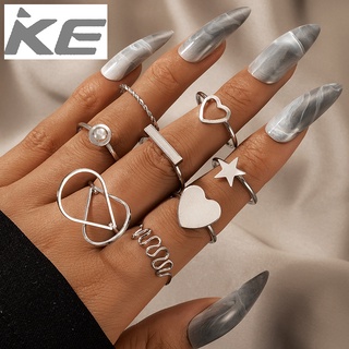 Popular jewelry Simple and thin line love pentagonal star geometric 8-piece ring for girls for