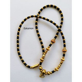 SH010 สร้อยกะลา ขั้นเม็ดทองเลเซอร์สวย ๆร้อยแบบจัดเต็ม แต่งด้วยเม็ดทองเลเซอร์ ลงยา 1 คู่ ยาว 24 นิ้ว สร้อยขายดี สร้อยกะลา