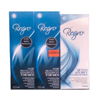 สินค้า Regro Shampoo For Men 225 ml 2 ขวด + Detox Conditioner 170 ml รีโกร ป้องกัน ผมร่วง บำรุงผม 1 ชุด 18428