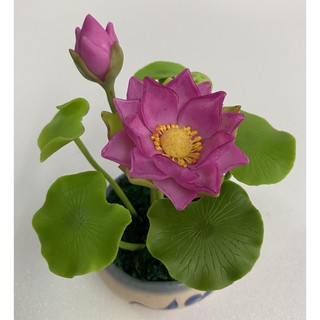 ดอกบัวจิ๋ว กระถางเซรามิค - ดอกไม้ประดิษฐ์ ทำจากดินไทย