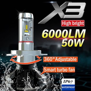 หลอดไฟหน้าLED X3แท้  แสง6000Lumen