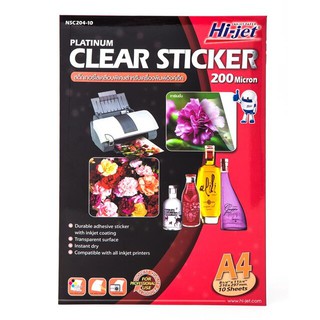 สติกเกอร์ใส A4 ปริ้นท์ได้ หนา 200mc จำนวน 10 แผ่น Hi-jet PLATINUM CLEAR STICKER NSC204-10