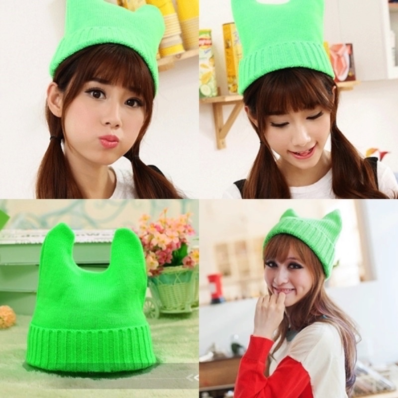 หมวกไหมพรม-มีหู-สีล้วน-หมวกหน้าหนาว-cap-hat-ราคาถูก-พร้อมส่ง