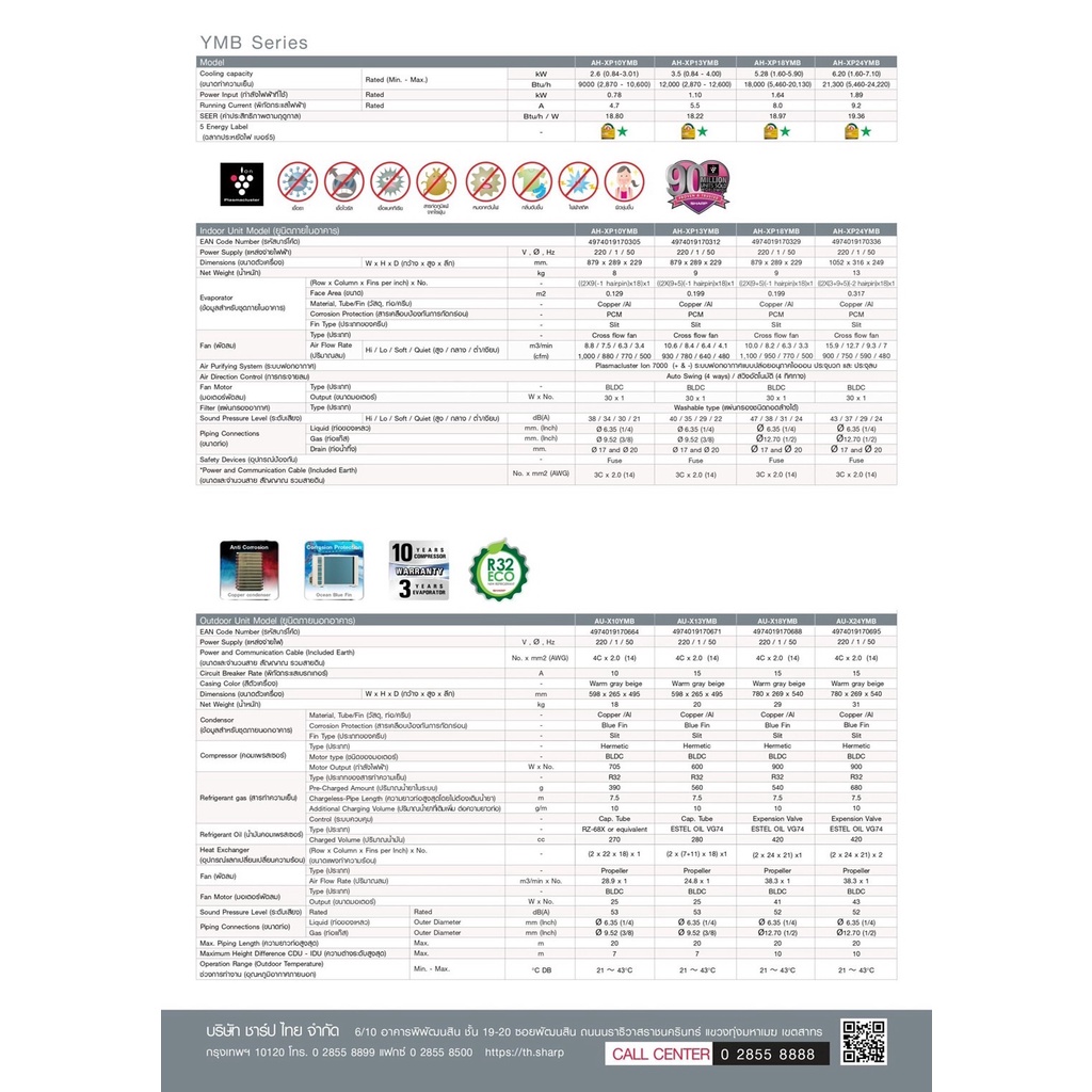 sharpแอร์ติดผนัง-รุ่น-ah-xp13ํymb-ระบบอินเวอร์เตอร์-12-000-btu-ฟอกอากาศ-คอยส์ทองแดง-ราคาเฉพาะเครื่อง-ท่อ