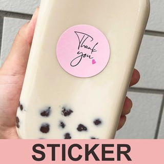 (60 ดวง) ป้ายสติกเกอร์(Sticker) "Thank you" สีชมพูวงกลม