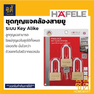 HAFELE 482.01.945 กุญแจ มาสเตอร์คีย์ ชุด 3 ตัว (Master Key PadLock Set - Key Alike System) กุญแจ สายยู ทองเหลือง ลูกปืน