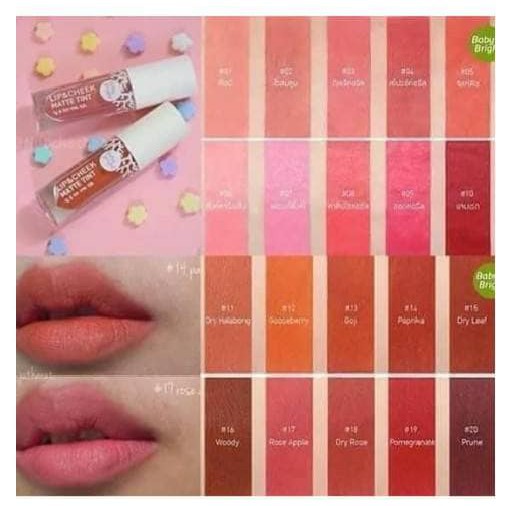 ลิปเบบี้ไบร์ท-20-สีlip-amp-cheek-matte-tint-2-4g-baby-bright-ทินท์เนื้อแมทท์-คืนพลังความชุ่มฉ่ำให้เรียวปากและพวงแก้ม