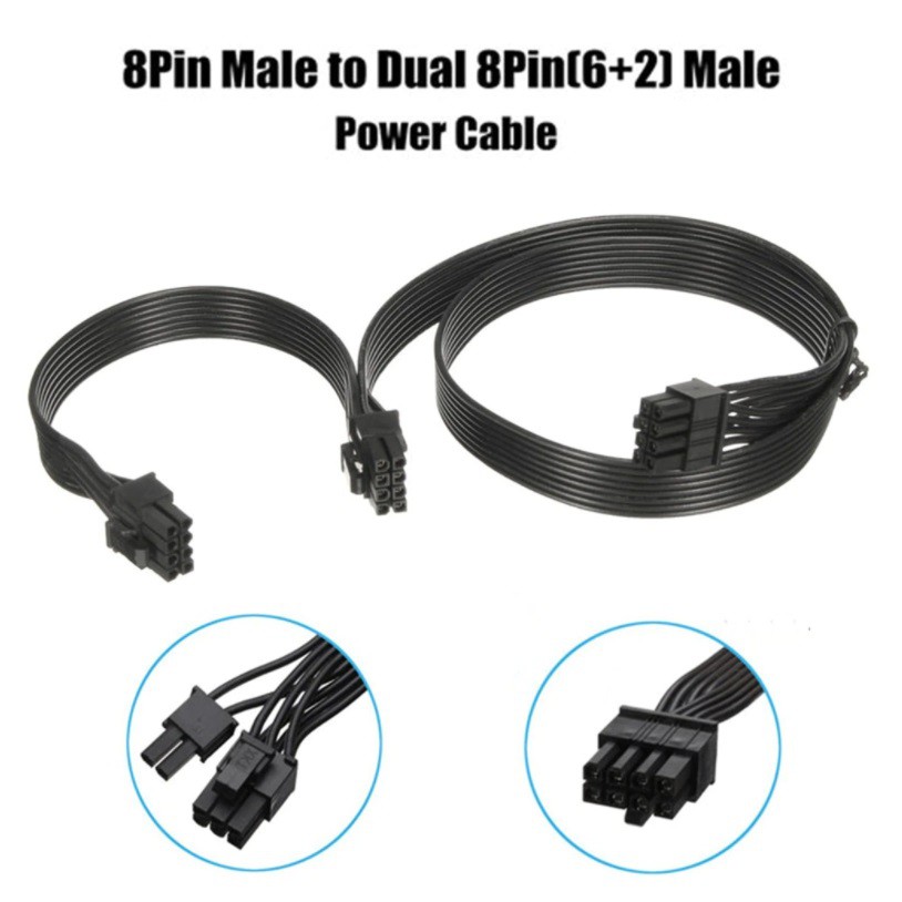 60cm 18AWG 8 Pin Male to Dual 8Pin(6+2) Male PCI-E Video Graphics Card ...
