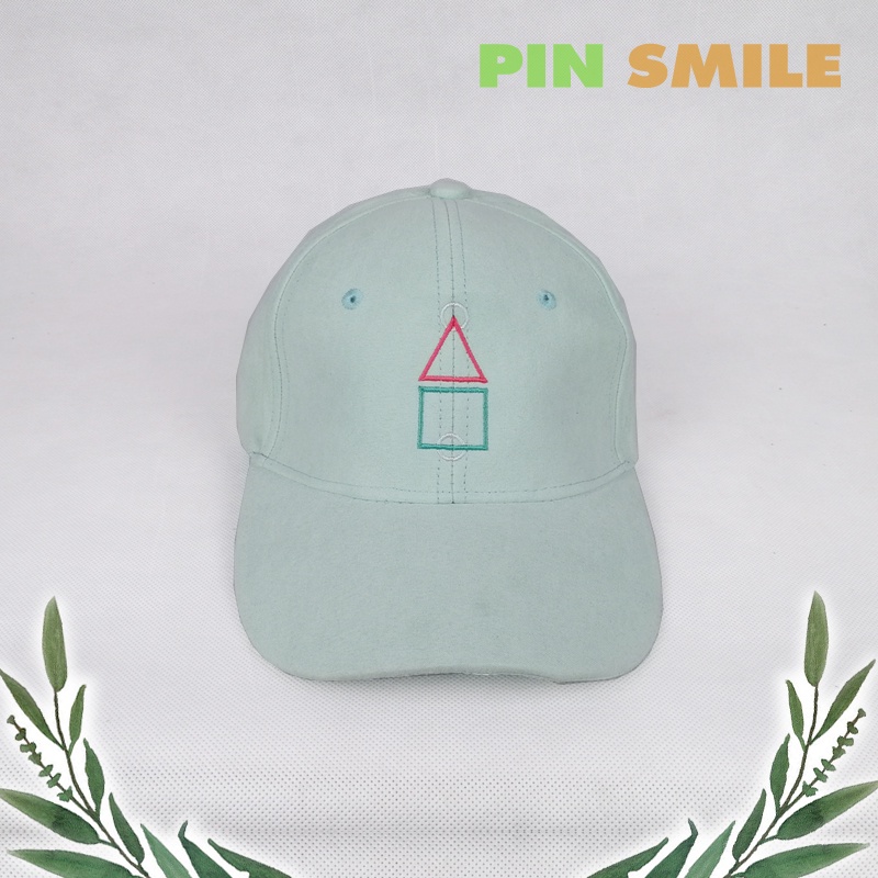 หมวกพาสเทล-สีเขียว-green-mint-ปักลายทรงเรขาคณิต2-squid-game-หมวกแก๊ป-pastel-cap