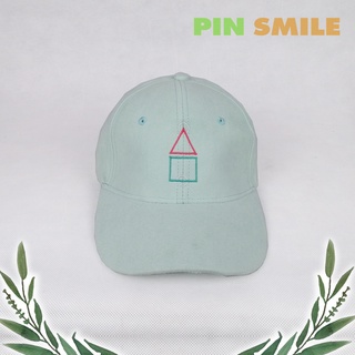 หมวกพาสเทล [สีเขียว Green Mint] ปักลายทรงเรขาคณิต2 Squid Game หมวกแก๊ป Pastel Cap