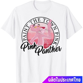 2021Mensดิสนีย์  Pink Panther Paint The Town Pink Circle Portrait T-Shirt Disney พิมพ์การ์ตูน แขนสั้น แฟชั่น เสื้อยืด ผ