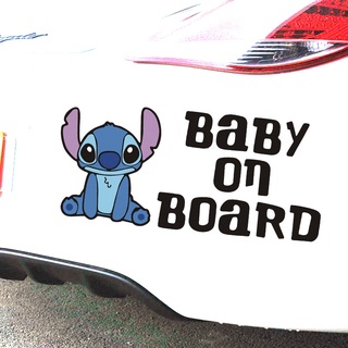 เด็กทารกบนเรือ!สะท้อนแสง!กันน้ํา ! สติกเกอร์ ลายการ์ตูน Stitch Baby on Board สําหรับติดตกแต่งรถยนต์