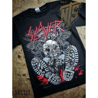 Slayer เสิ้อยืดดำ เสื้อยืดชาวร็อค เสื้อวง New Type System  Rock brand Sz. S M L XL XXLเสื้อยืด