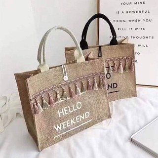 กระเป๋าแฟชั่น กระเป๋าสานกระเป๋าถือ HELLOWEEKENDใบใหญ่ใส่ของได้เยอะ