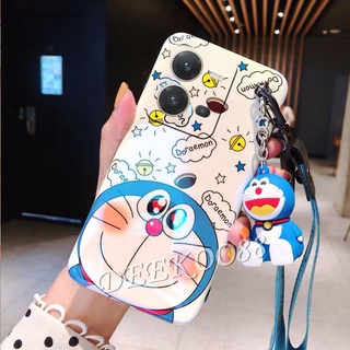 เคส VIVO V25 Pro V25e Y02S Y16 Y22 Y22S Y35 4G 5G Phone Case with Hand Strap Neck Strap Cute Doraemon Doll Bracket Cartoon Blu-ray Back Cover วีโว่V25 วีโว่Y22 วีโว่Y35 Casing