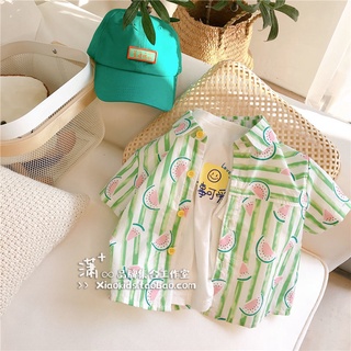 [Babycat] พร้อมส่ง ขายดี เสื้อแจ็กเก็ตแขนสั้น พิมพ์ลายแตงโม แฟชั่นฤดูร้อน สไตล์เกาหลี ญี่ปุ่น สําหรับเด็กผู้ชาย