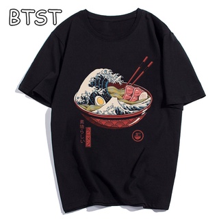 T-shirt  เสื้อยืด ผ้าฝ้าย พิมพ์ลายอนิเมะ Great Ramen Wave The Great Wave of Kanagawa Ulzzang แฟชั่นสไตล์เกาหลี ญี่ปุ่น ส